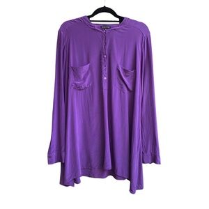 Eileen Fisher Silk Crepe de Chine Tunic Top Long Sleeve Purple Womens Size XL